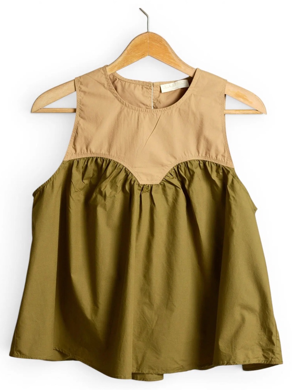 Heyson Two-Tone Sleeveless Cotton Tank Top - Olive & Tan
